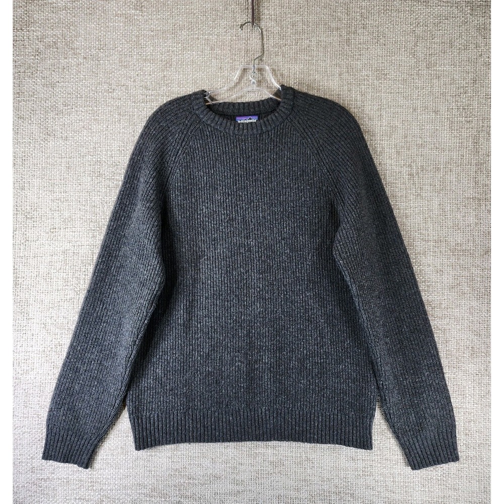 Patagonia Recycled Wool Blend Sweater Mens M Gray Ribbed Hiking Outdoors